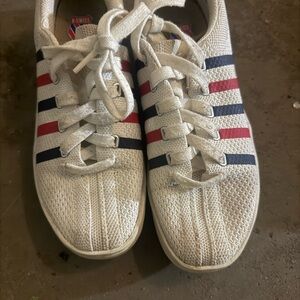K-Swiss White and Red Classic Sneakers